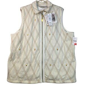 90s Koret Ivory Quilted St. Moritz Vest XL 18-20  Diamond Pattern Vintage Deadst